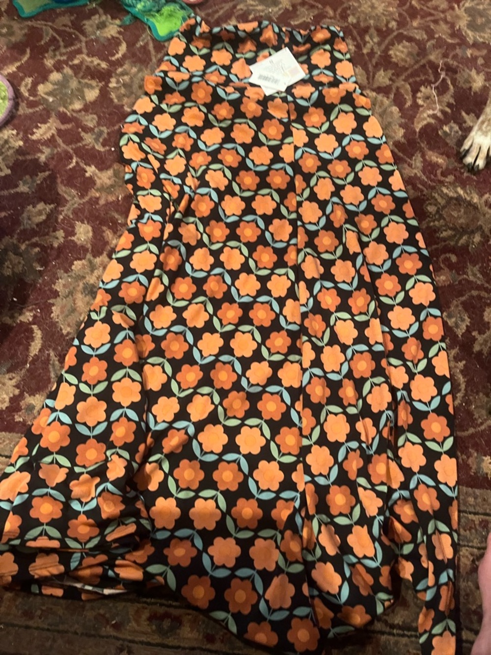 LuLaRoe Floral Maxi Dress in Black with Orange & Mint Flowers Size Small